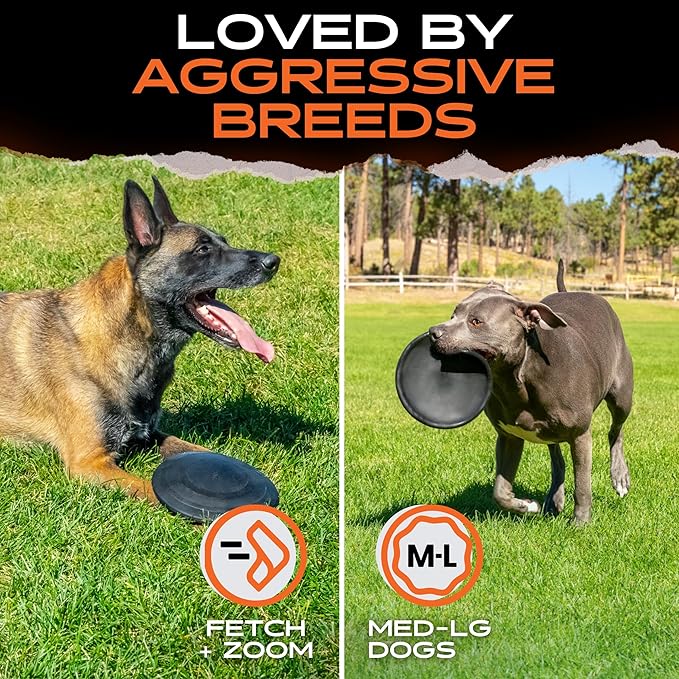 Monster K9 Indestructible Flying Disc - Lifetime Replacement - Durable Dog Toy for Aggressive Chewers – Tug & Fetch (Not Chew Toy) – Safe Non-Toxic Natural Rubber - Tough, Heavy Duty - USA Made - 8.5"