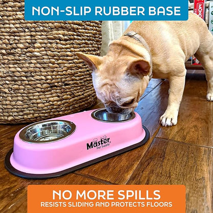 Master Pet Supply Double Dog Bowls Set with Elevated Base and 2 (8 oz) Stainless Steel Removable Dishes (Graphite) – Double Cat Food Water Bowl, Dog Puppy Food Bowl Set, Rust Resistant