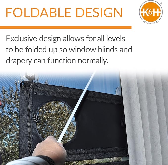 K&H Pet Products EZ Mount Quad Stack Cat Window Perch for Large Cats, Sturdy Window Hammock Bed, Steel Frame, Sturdy Suction Cups, 4 Washable Shelf Covers, Foldable - Fits 27" W X 59" H Glass Spaces
