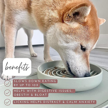 Should We Go? Slow Feeder for Dogs & Puppies, The Slowdown Bowl Silicone Slow Eating, Modern Lick Mat Design, Reduces Gulping, Fits 2 Cups, 7.5” Across x 1.5” Tall, Mealtime Challenge, Medium-Blush
