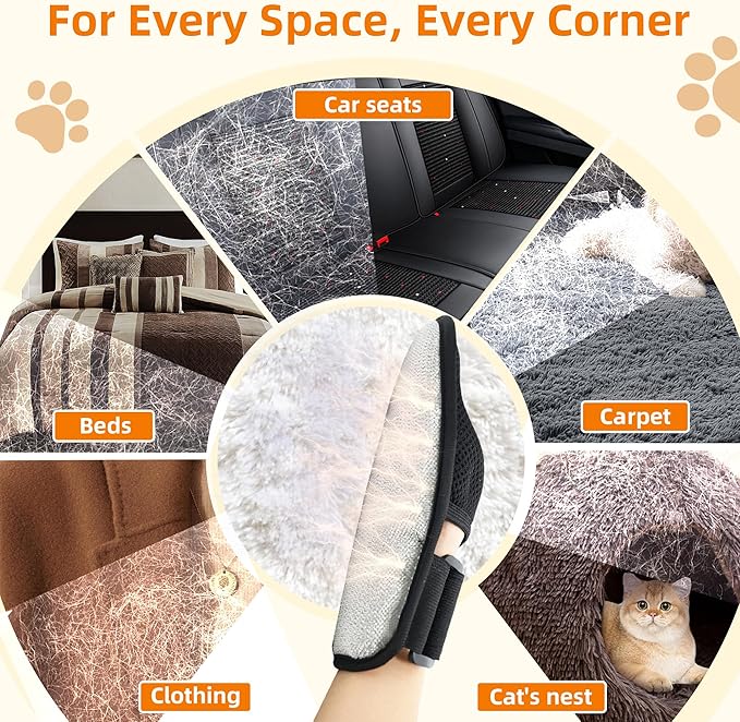 Pet Hair Removal Glove for Cats & Dogs, Patented Adjustable Strap, Reusable Five-Finger Grooming Glove with Secure Non-Slip Fit for Couch, Carpet, Clothing & Car Seat
