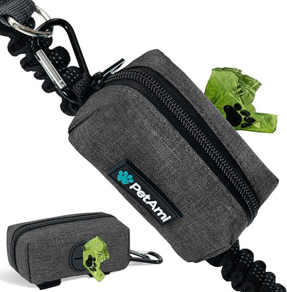 PetAmi Dog Poop Bag Holder & Waste Bag Dispenser with Clip-On Pouch Includes 1 Roll of Pet Waste Bags Portable Dog Walking Accessories for Leash, Belt or Backpack, Gray