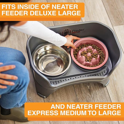 The Niner Slow Feed Bowl - Raised Peaks Slow Down Pets Eating - Fits Elevated Feeders Including Neater Feeder Large Sizes - Gentle on Teeth and Gums - Holds up to 2 Cups (Pink)