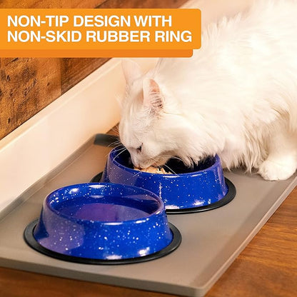 Neater Pet Brands - Outdoor Camping Style Pet Bowl - Enamel Ware Blue Black Granite Colors - Dog Cat No Tip Skid Bowls (16 oz, Blue)