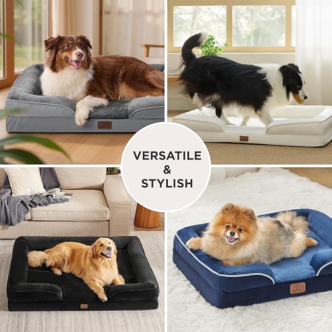Bedsure Orthopedic Dog Beds for Small Dogs - Washable Small Dog Cat Bed Waterproof, Comfort Pet Couch Sofa with Washable Removable Cover, Pets Bed with Nonskid Bottom, Plush-Black, 24"