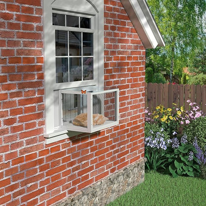 GDLF Cat Window Box, Universal Cat Window Perch Catio with Mosquito Proof, Fits Double Hung Frames 24" to 39.5" Wide, for Sunbathing, Napping & Nature Viewing