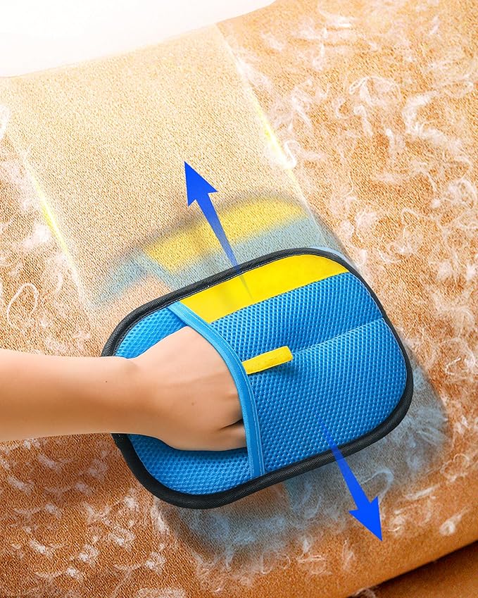 2026 Thickened Electrostatic Pet Hair Removal Gloves (2 Pcs) - Reusable Strong Grooming Gloves for Cats & Dogs, Hair Remover Gloves for Couch, Furniture, Carpet, Car Seats & Clothing Blue