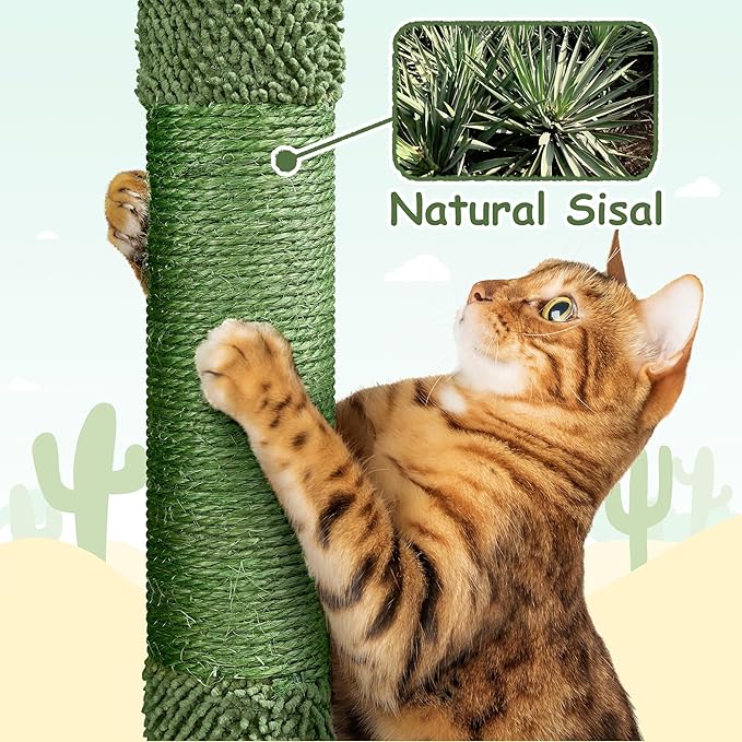 Yaheetech | Cactus Cat Tree | 59.5in Cat Tower w/Cute Perch, Cozy Condo, Convenient Climbing Ladder | Moppy Fabric-Covered Cat House for Indoor Cats | Green/Brown