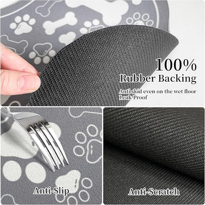 Dog & Cat Food Mat Bone Shaped Pet Feeding Mat Quick Absorb Water Bowl Placemat with Rubber Backing Indoor Floor Stain Resistant Pet Accessory Supplies (Grey, 17x29 Inches)