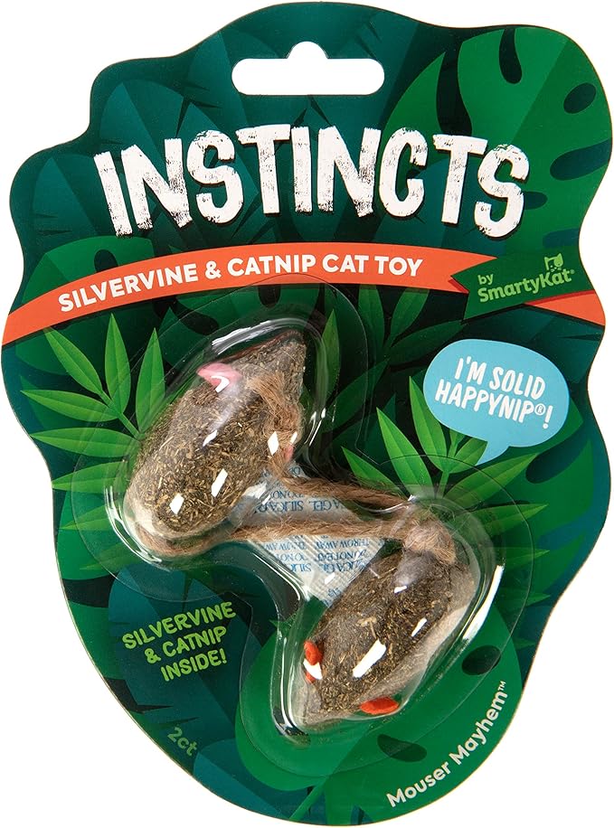 SmartyKat Instincts 4-Pack HappyNip Mouser Mayhem Compressed Catnip & Silvervine Cat Toys - Natural, 4-Pack