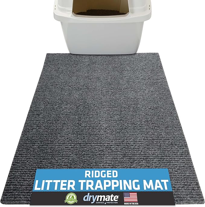 Drymate Cat Litter Box Mat, Litter Trapping Mat, Waterproof, Urine-Proof, Absorbent, Machine Washable, Soft on Paws, Contains Mess, Protects Floors, Kitten Supplies, Grey, 20x28