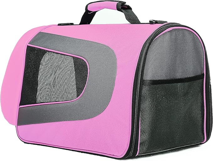 Pawer 18” x 11”x 11” Soft-Sided Foldable Airline Approved Pet Carrier for Cat, Puppy and Small Dog, Washable 600D Oxford Fabric, with Handle and Strap for Carry, Multiple Colors Available