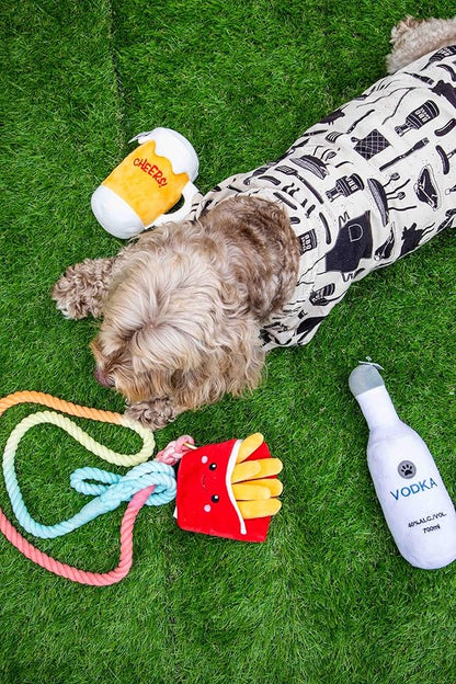 Glow Pups Dog Toy French Fries, Squeaky Plush Food Parody Toy, Easy to Clean, Promotes Mental Stimulation, Keeps Dog Entertained, 6" x 5", Red Plush Toy