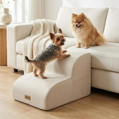 Gimars Extra Wide Sturdy 30D High Density Foam 2-Step Dog Stairs for Sofa, Pet Stair for Small Medium Dog Beige