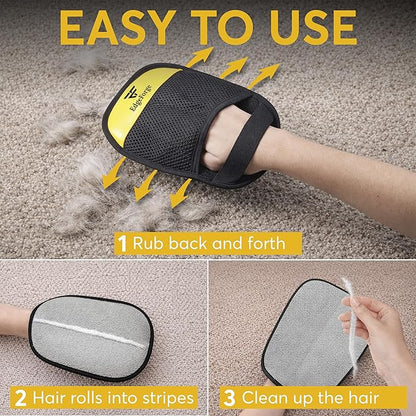 2 Pack Pet Hair Removal Glove for Dogs & Cats - Reusable Electrostatic Magic Brush Glove - Lint Mitt for Furniture, Couch, Carpet, Clothing, Car Seat - Dog Hair Remover Tool - Black