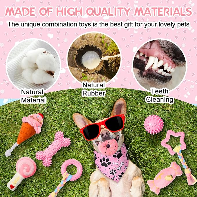 14 Pack Puppy Teething Toys, Chew Toys for Small Dogs Puppy Toys Pink Dog Stuff with Soft Rubber Balls and Colorful Ropes for Small Breed Interactive Accessories(Pink)