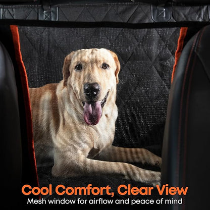 ASHLEY MADDEN Dog Car Seat Cover for Back Seat | 100% Waterproof Dog Car Hammock | Heavy Duty Nonslip Pet Seat Cover with Mesh Window & Storage | SUV | Truck | Flexible Bottom