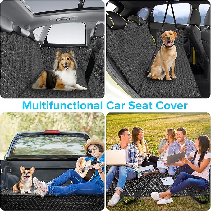 XHRING Dog Seat Cover Back Seat Truck Pet for Ford F150 F250 F350 Super Duty Ram 1500 2500 3500/GMC Sierra/Chevy Silverado, Waterproof & Scratchproof Back Seat Pet Cover for Pickup Truck Black Grey