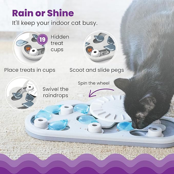 Catstages Nina Ottosson Rainy Day Puzzle & Play – Interactive Cat Puzzle Feeder for Indoor Cats, 19 Hidden Treat Compartments, Slow Feeder, Durable & Easy‑Clean