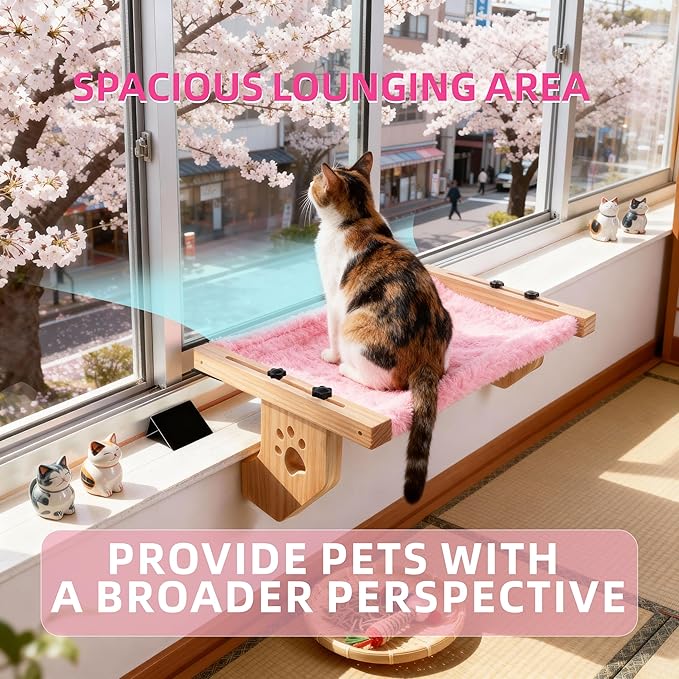 ESPETS Cat Window Sill Perch, Sturdy Cat Hammock Beds Window Seats with Soft Cusion, Large Cats and Kittens-22.5 Inch (White)