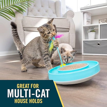 OurPets Wobble Scratch Track Cat Toy - Interactive Cat Toys for Indoor Cats with Ball Track That Rolls; Feather Wand and Scratcher Pad. Great as a Kitten Toy for Self Play to Keep Them Busy