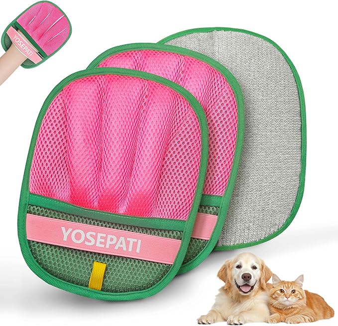 Pet Hair Removal Glove, Five-Finger Magic Brush Electrostatic Mitt 2 PCs, Pet Hair Remover Tool for Dog & Cat, Reusable Pet Hair Gloves Pet Grooming Needs, Fur Remover for Couch & Clothing