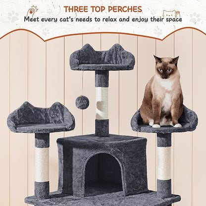 Yaheetech 76.5in Multi-Level Large Cat Tree, Big Cat Tower with 3 Condos, Cozy Plush Perches, 9 Sisal Scratching Posts and Ladder, Activity Center for Large Kitties, Dark Gray