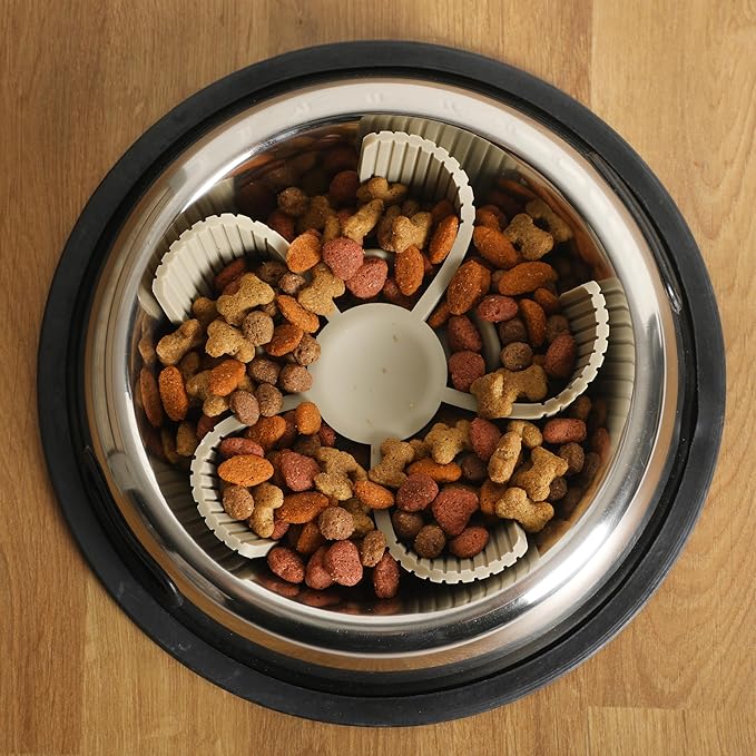 Gibson Home Curious Canines 7.5” Slow Feeder Dog Bowl Insert, Silicone Anti-Gulp Insert, Fits Stainless Steel & Standard Dog Bowls, Dishwasher Safe, Taupe