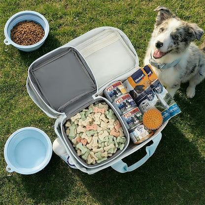 Pet Travel Bag, Large Blue Dog Carrier with Multiple Compartments and Adjustable Straps, Dog Suitcase for Weekend Camping, Pet Diaper Bag for Travelling(Blue)