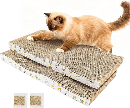 PatiencET Cat Scratch Pad 2 Pack, Waved Cardboard Cat Scratcher with Catnips, Scratching Board for Small Medium Size Cats, Kittens, Protects Furniture & Couch