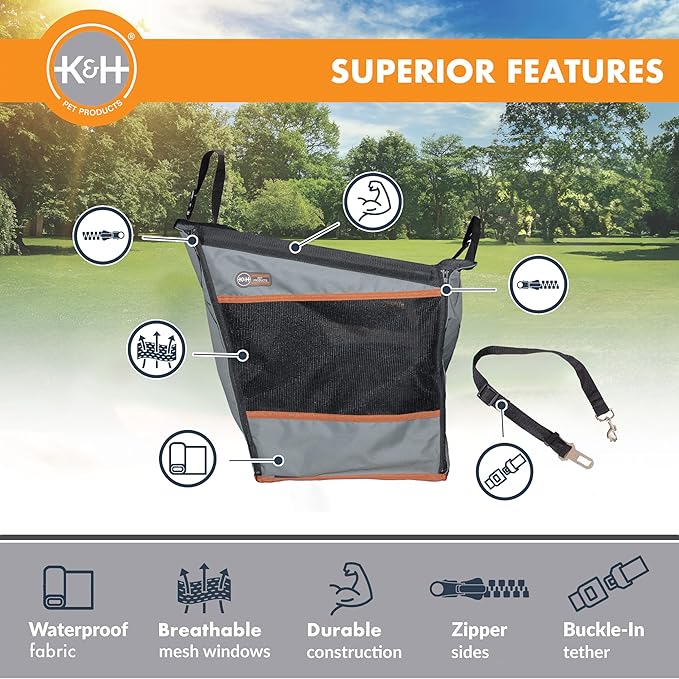 K&H Pet Products Buckle N Go Dog Car Seat for Small Dogs, Waterproof Fabric, Breathable Mesh Sides, Adjustable Seat Belt Leash, Carseat for Small Pets, Car Seat Carrier - XS 16 X 14 X 14in