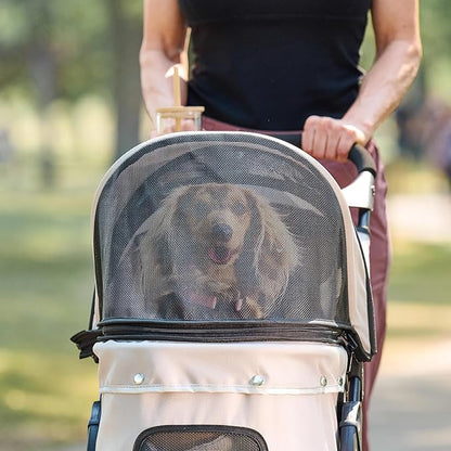 Carlson Pet Products Stroller, Includes 360 Degree Front Wheel Swivel, Rear Wheel Breaks, Reflective Trim, Mesh Panels, Umbrella and Mesh Canopy, Khaki