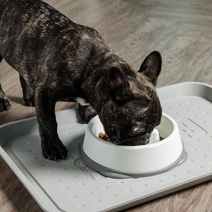 IRIS USA 2-Cup Slow Feeder Bowl, Anti-Choking & Anti-Slip Puzzle Dish for Healthy Digestion, Short Snout Dogs & Cats, BPA & PVC-Free, White/Gray