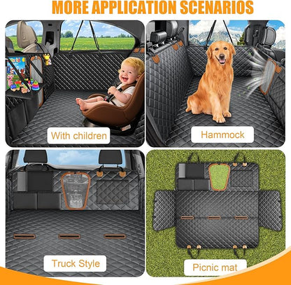 Hard Bottom Dog Seat Cover, Dog Car Seat Cover for Back Seat with Tablet Holder and Foldable Food Tray, Waterproof Back Seat Extender for Dogs Suitable for Baby Seats Hold 420 lbs for Car/SUV