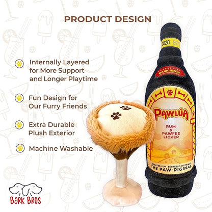 Bark Bros - Liquor Bottle Dog Toy - Plush Squeaky Dog Toys Funny Drink Parody - Alcohol Dog Toy - Dog Birthday Toy - Cute Dog Toys - Puppy Gifts - Puppy Stuff - Dog Stuff (Large, Espresso Muttini)