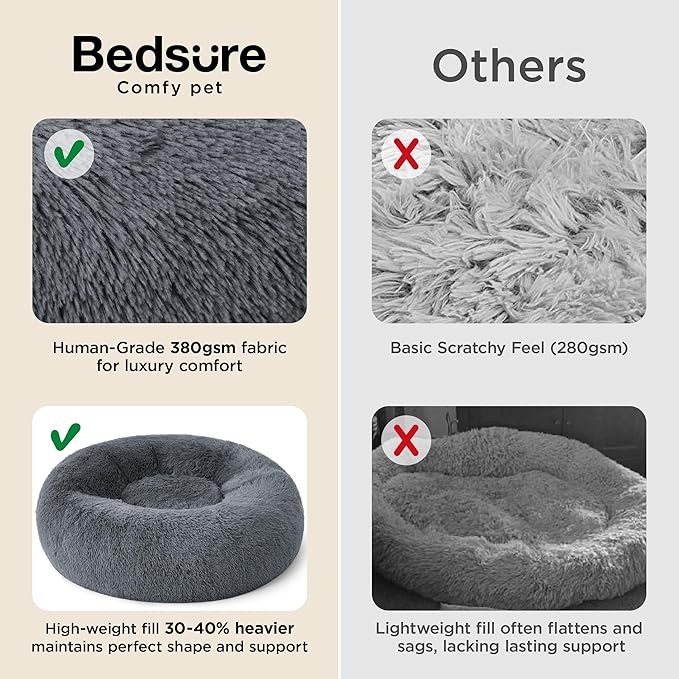 Bedsure Calming Dog Bed for Extra Large Dogs - Donut Washable Large Pet Bed, 45 inches Anti-Slip Round Fluffy Plush Faux Fur Dog Bed, Fits up to 120 lbs Pets, Dark Grey
