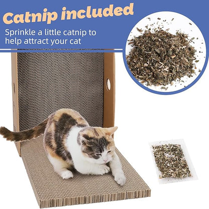 PrimePets Cat Scratcher, Wide Cat Scratch Pad with Box, 5 Pack, XL Reversible Scratcher Cardboard for Indoor Cats, 17x13x5'' Kitty Bed Scratching Board with Catnip, Convenient Replacement Hole Design