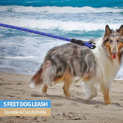 BAAPET 2/4/5/6 FT Dog Leash with Comfortable Padded Handle and Highly Reflective Threads for Small Medium and Large Dogs (5FT-1/2'', Navy Blue)