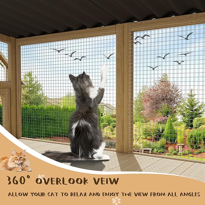 Cat Catio, Cat Window Perch for Large Cats - Catio Outdoor Cats Enclosure Windows, Patio Window Box Hommock for Sunbathing, Napping, Outside Wooden Catios for Indoor Kittens (Burlywood)