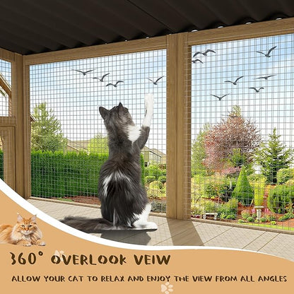 Cat Catio, Cat Window Perch for Large Cats - Catio Outdoor Cats Enclosure Windows, Patio Window Box Hommock for Sunbathing, Napping, Outside Wooden Catios for Indoor Kittens (Burlywood)