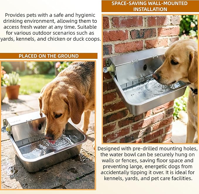 Stainless Steel Automatic Dog Water Bowl Large Capacity Wall-Mounted Pet Water Dispenser with Flip Cover Design,Suitable for Cats,Dogs,Chickens Ducks Other Poultry,Suitable for Indoor & Outdoor Use