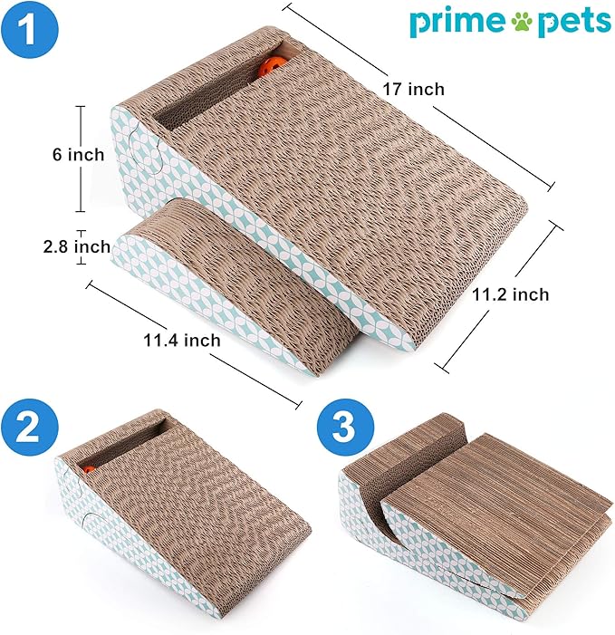 PrimePets Cat Scratcher Cardboard with Catnip, Removable Cat Scratching Pad with Ball, 2-in-1 Corrugated Cat Scratch Lounge Sofa Refill