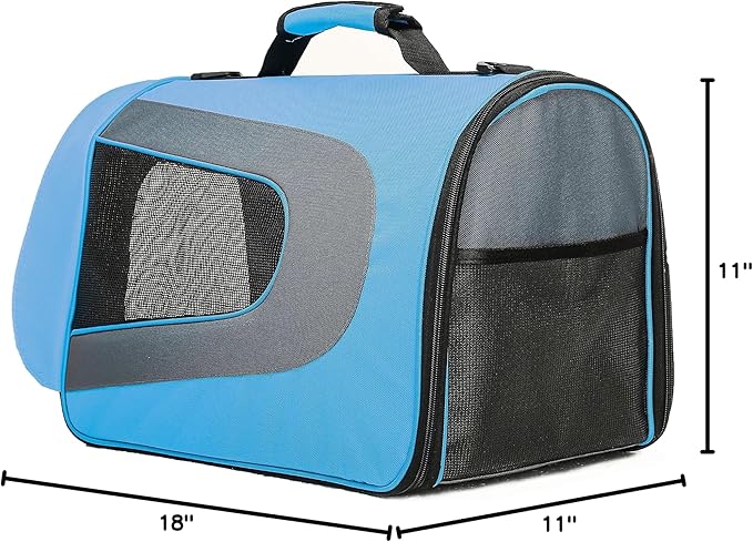 Pawer 18” x 11”x 11” Soft-Sided Foldable Airline Approved Pet Carrier for Cat, Puppy and Small Dog, Washable 600D Oxford Fabric, with Handle and Strap for Carry, Multiple Colors Available