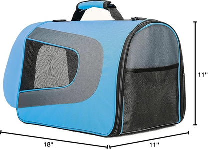 Pawer 18” x 11”x 11” Soft-Sided Foldable Airline Approved Pet Carrier for Cat, Puppy and Small Dog, Washable 600D Oxford Fabric, with Handle and Strap for Carry, Multiple Colors Available