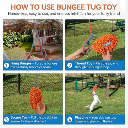 ALL FOR PAWS Dog Bungee Tug Toy, Outdoor Hanging Bungee from Tree for Chase & Tug Fun, Interactive Tug-of-War Toy for Small and Medium Dogs, Bungee Cord with Dog Rope Toy & Soft Chew Toy