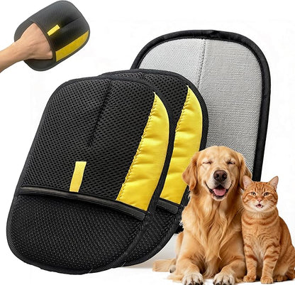 Pet Hair Removal Glove for Dogs & Cats, Reusable Magic Brush Electrostatic Pet Hair Remover Tool for Couch, Carpet, Clothes, Newly Upgraded (Black-Yellow Medium 2-Pack)