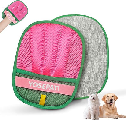 Magic Brush Pet Hair Removal Glove for Cats & Dogs, Ectrostatic Five-Finger Fur Remover, The Magic Brush Pure Path Grooming Remover Glove for Laundry, Carpet & Car Seat (Green & Pink)