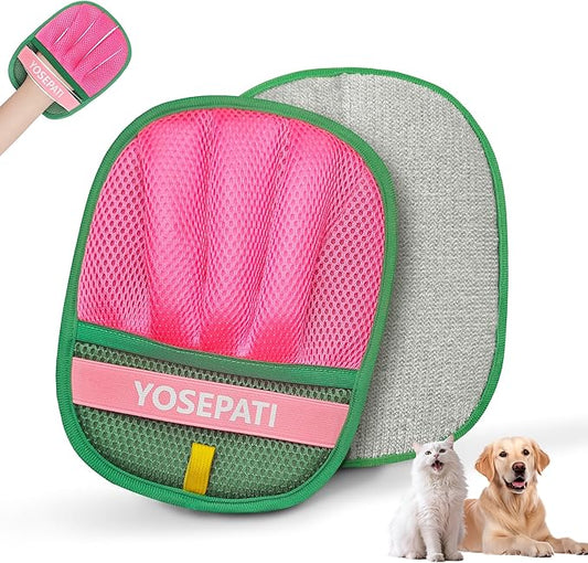 Magic Brush Pet Hair Removal Glove for Cats & Dogs, Ectrostatic Five-Finger Fur Remover, The Magic Brush Pure Path Grooming Remover Glove for Laundry, Carpet & Car Seat (Green & Pink)