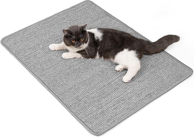 Cat Scratcher Mat,Natural Sisal Cat Scratch Pad with Hook&Loop Tape,Horizontal Floor Kitty Scratching Pads Rug for Indoor,Pet Furniture Protector for Couch&Carpets&Sofas, Large, Grey