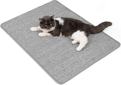 Cat Scratcher Mat,Natural Sisal Cat Scratch Pad with Hook&Loop Tape,Horizontal Floor Kitty Scratching Pads Rug for Indoor,Pet Furniture Protector for Couch&Carpets&Sofas, Large, Grey